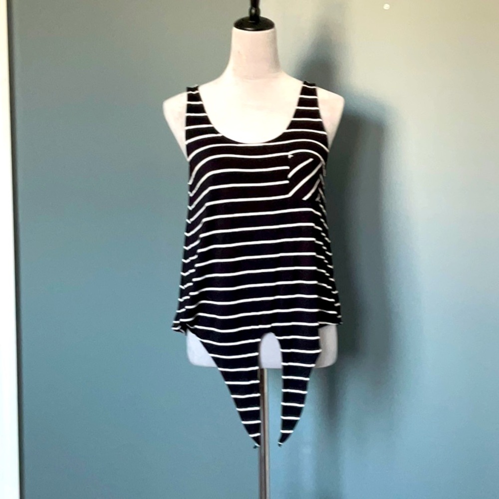 Black and white striped shirt by Ann Taylor loft. Size small. ties at waist.